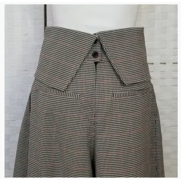 ZARA Woman Sz M Plaid Culottes Skirt Pants Midi Wide Leg High Waist Houndstooth - Picture 4 of 6